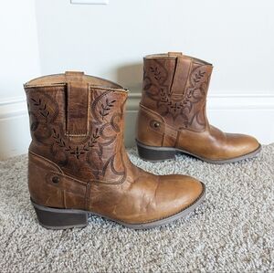 Sterling River Embroidered Brown Leather Short Western Boots sz 10